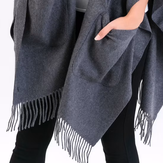 Fashion Wool Cashmere Women′ S Wearable Wrap Poncho