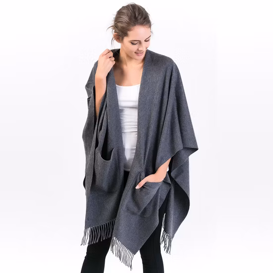 Fashion Wool Cashmere Women′ S Wearable Wrap Poncho