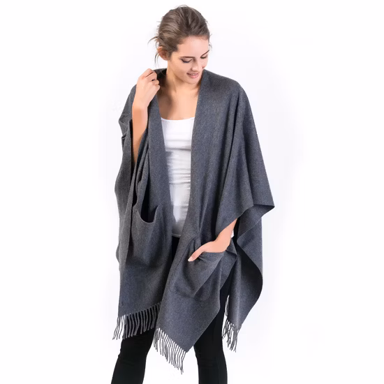 Fashion Wool Cashmere Women′ S Wearable Wrap Poncho